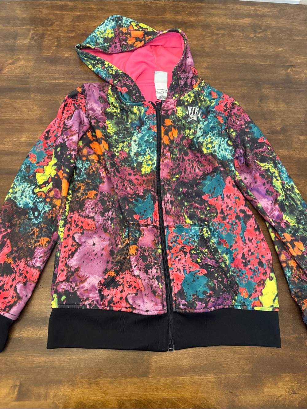 Nike Kids Multicolor Splatter Zip Hoodie with Pink Lining